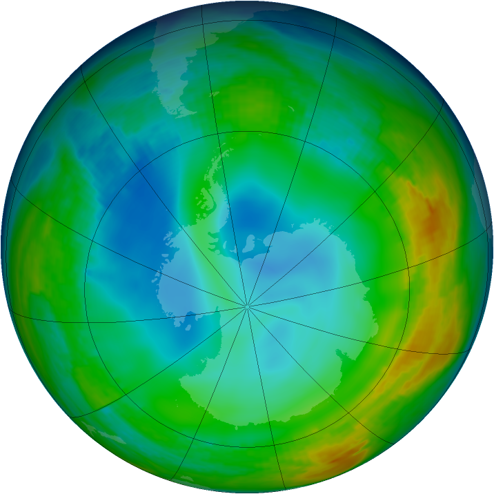 Antarctic ozone map for 27 June 1992
